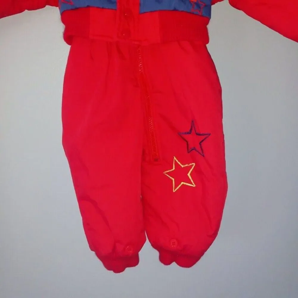 Vintage High Voltage Size 18 Mths Snowsuit-Full Zip-Colorblock-Embroidered-90s